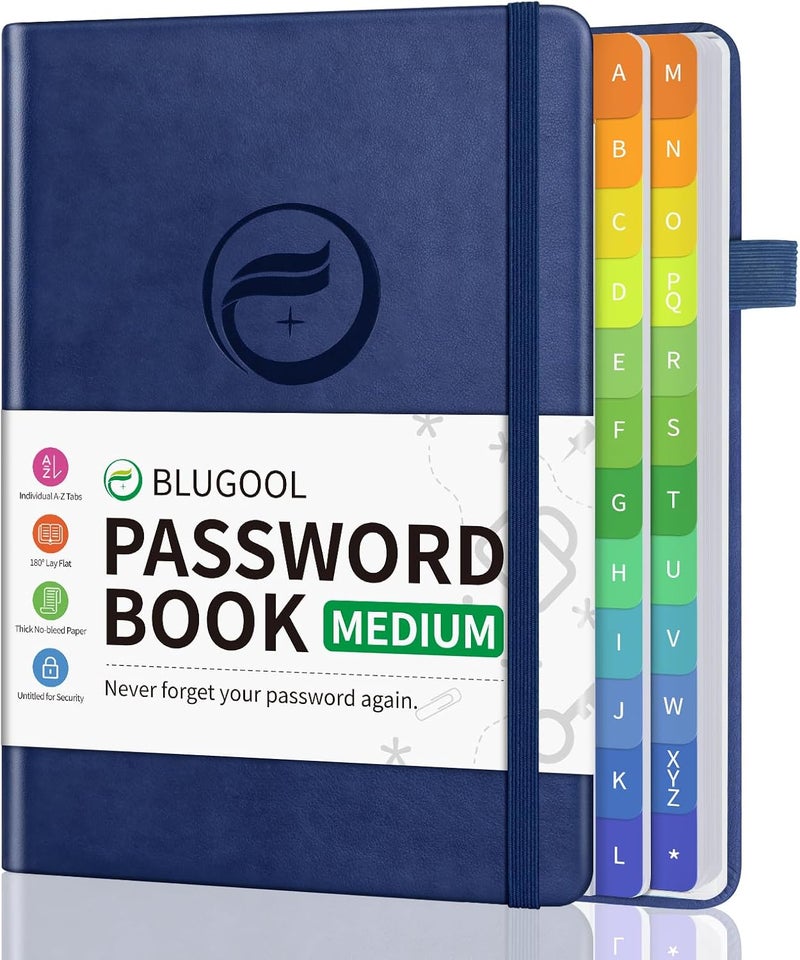 Blugool Password Book with Alphabetical Tabs, Password Keeper Book for Seniors, Hardcover Password Notebook for Individual & Colorful Tabs, Password Organizer for Website Logins, 5.3" x 7.7", Navy Blue - Image 1